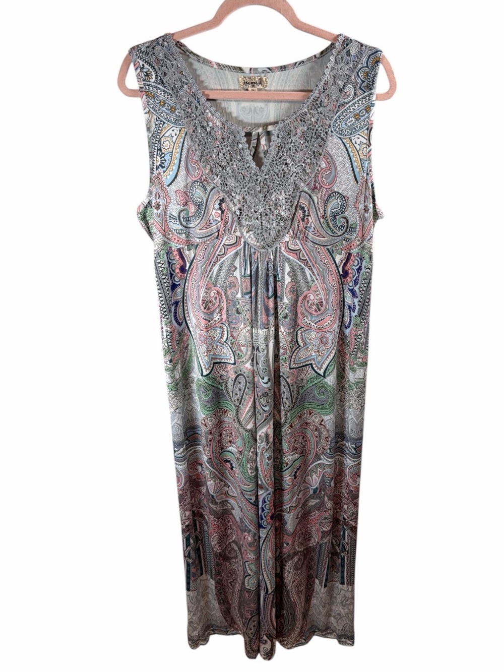 One World Women's Sleeveless Maxi Dress Multicolored Paisley Print Size XL